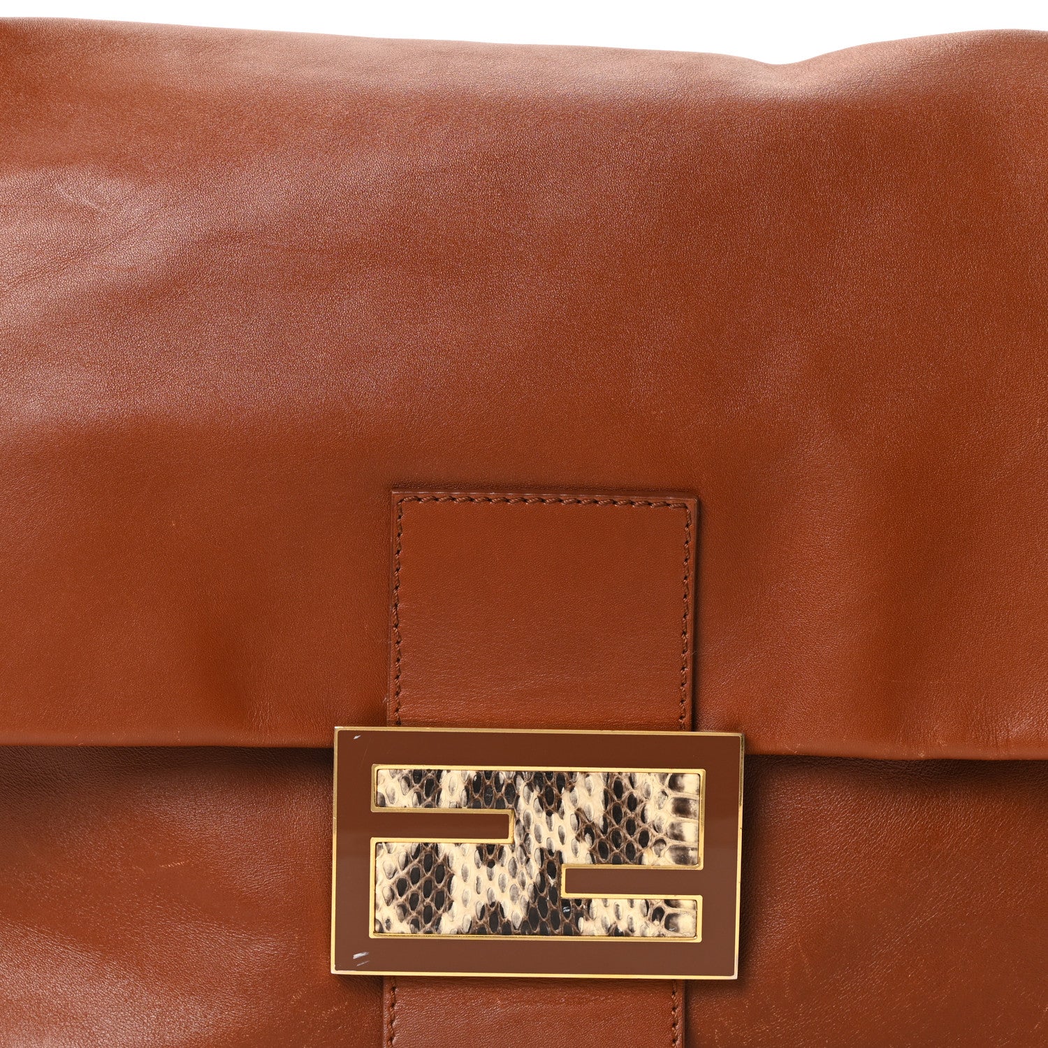 Fendi Vitello Savana Snakeskin Big Mama Baguette Brown 8 of 10