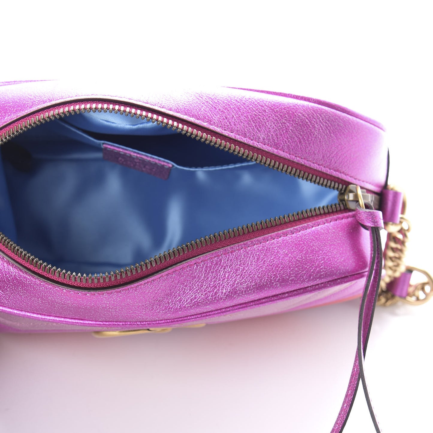 Laminated Nappa Matelasse Small GG Marmont Chain Shoulder Bag Fuxia Rosso Rosa