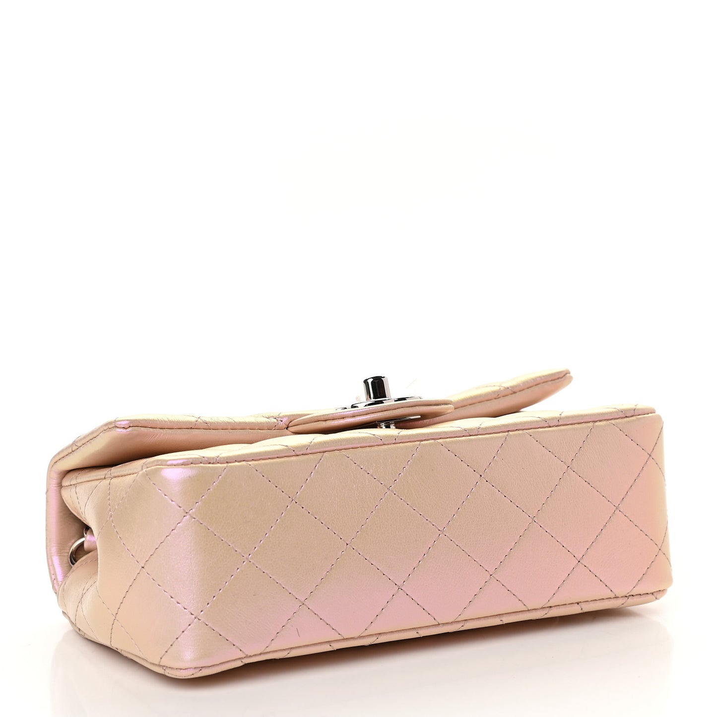 Iridescent Calfskin Quilted Mini Rectangular Flap Pink