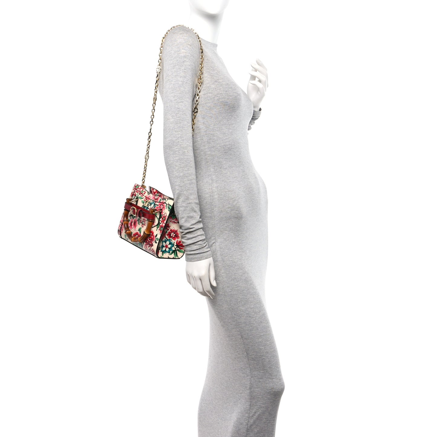 New Shangai Calfskin Floral Print Mini Diana Tote Bag Multicolor