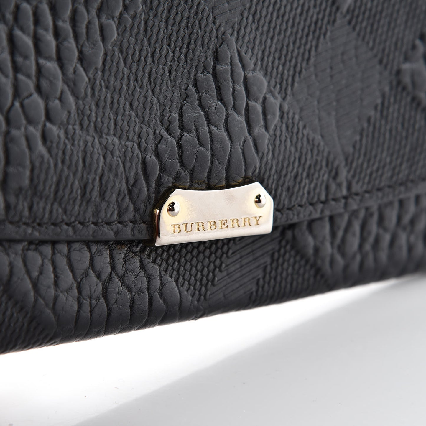 Signature Grain Calfskin Check Embossed Porter Continental Wallet Black