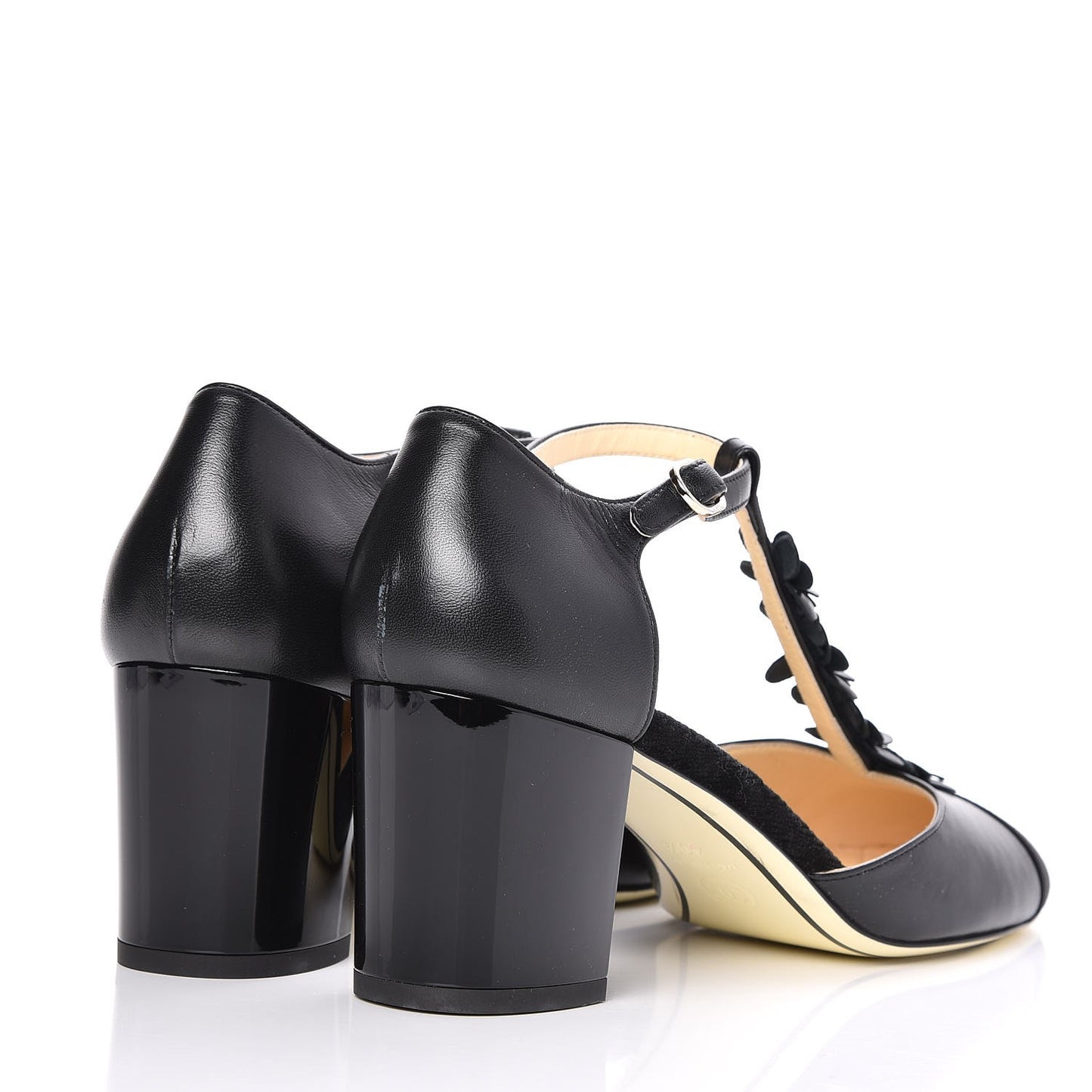 Lambskin Patent Grosgrain Pearl Camellia Pumps 40.5 Black