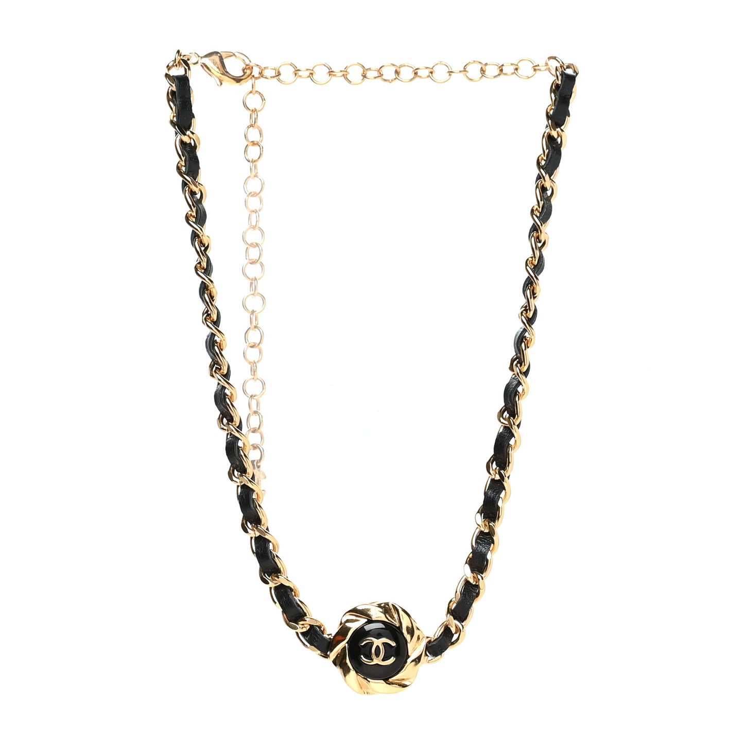 Metal Lambskin Enamel CC Choker Gold Black