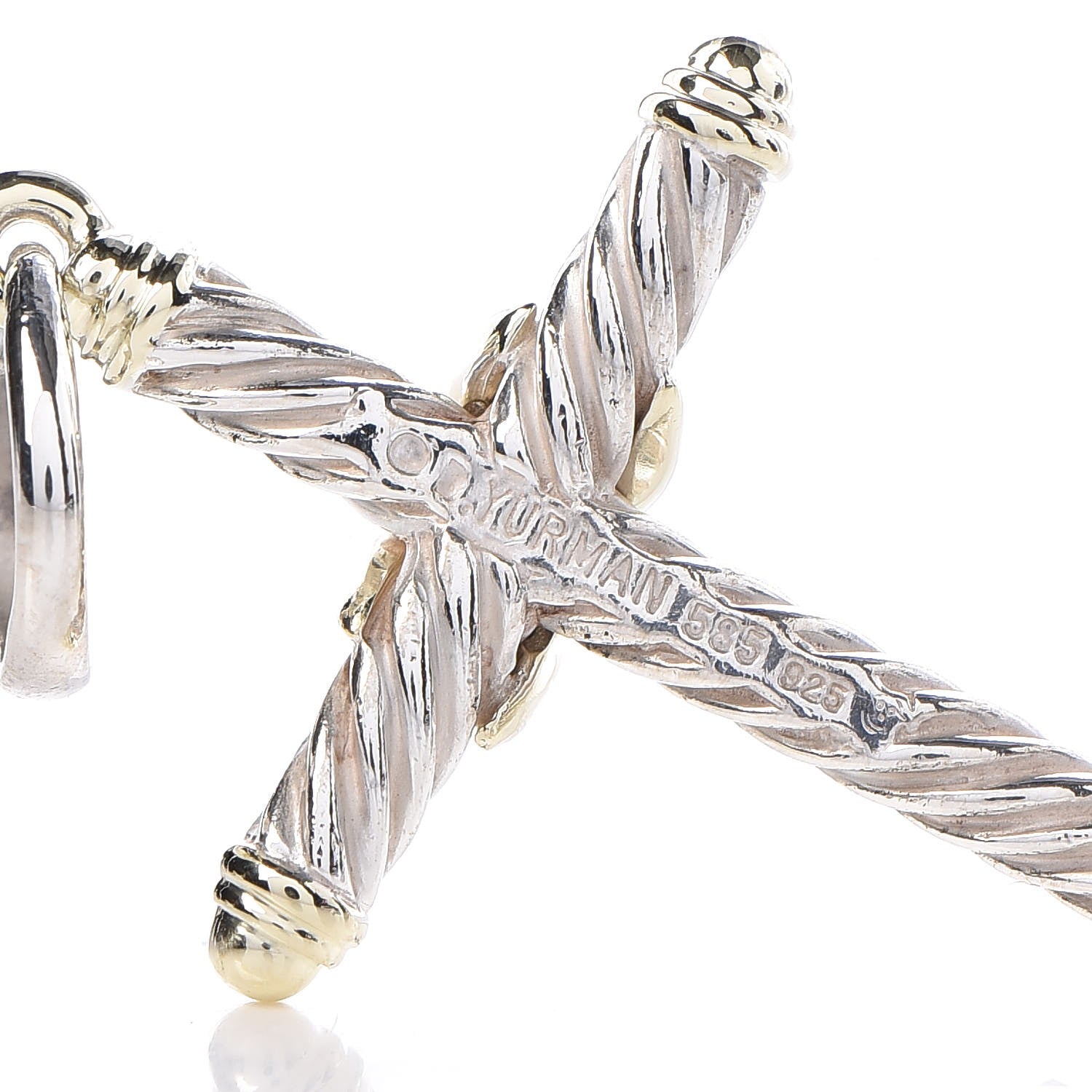 David Yurman Sterling Silver 14K Yellow Gold Cross Pendant 3 of 4