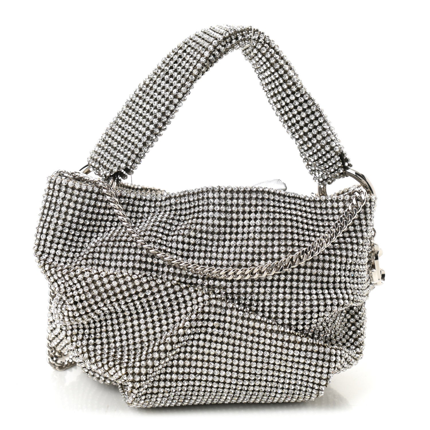 Jimmy Choo Satin Crystal Embellished Bonny Shoulder Bag Silver 1 of 10