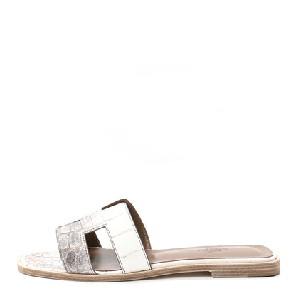 Hermes Matte Niloticus Crocodile Himalaya Oran Sandals 38 Blanc 1 of 8