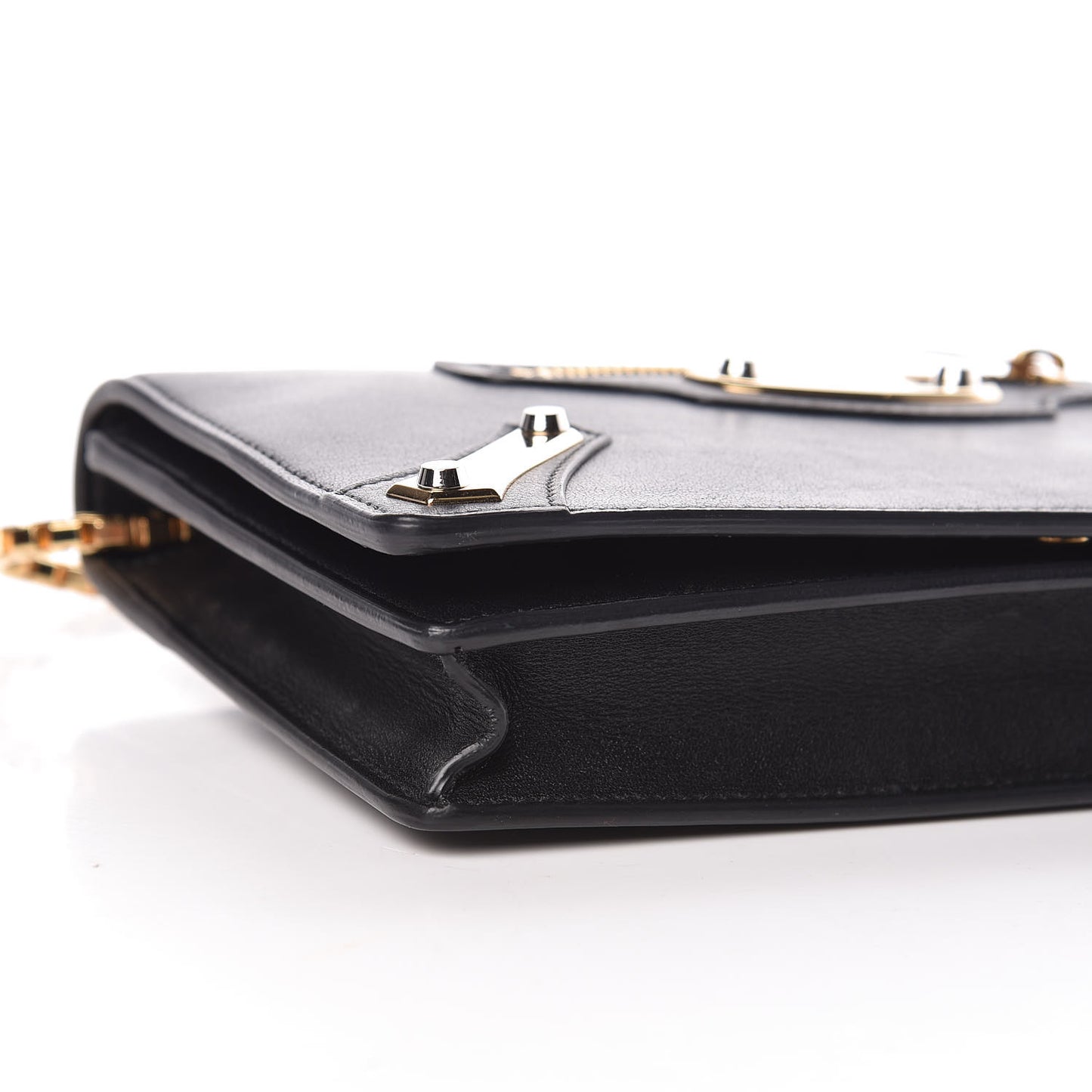 Veau Amp Plate Gold Chain Wallet Black