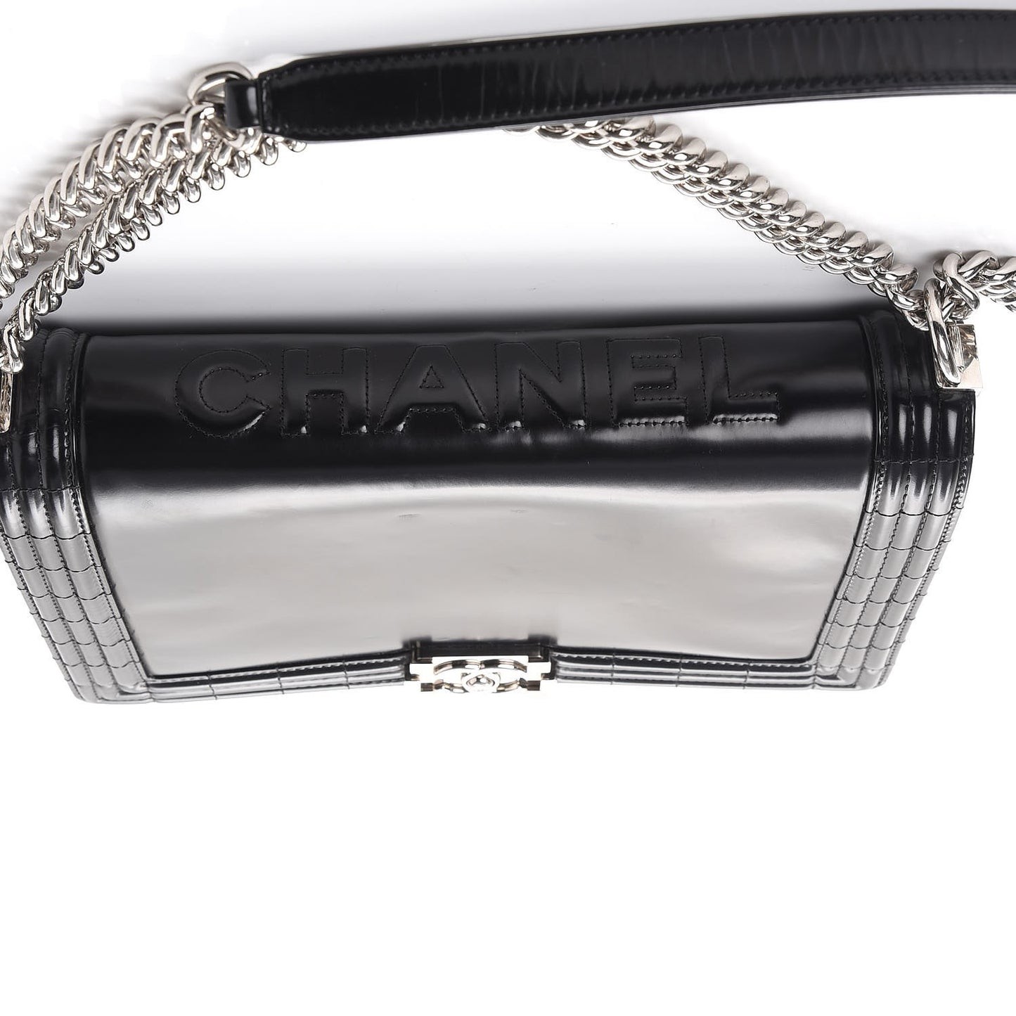 Glazed Calfskin Large Boy Flap Black
