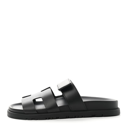 Hermes Calfskin Womens Chypre Sandals 35.5 Black 1 of 9