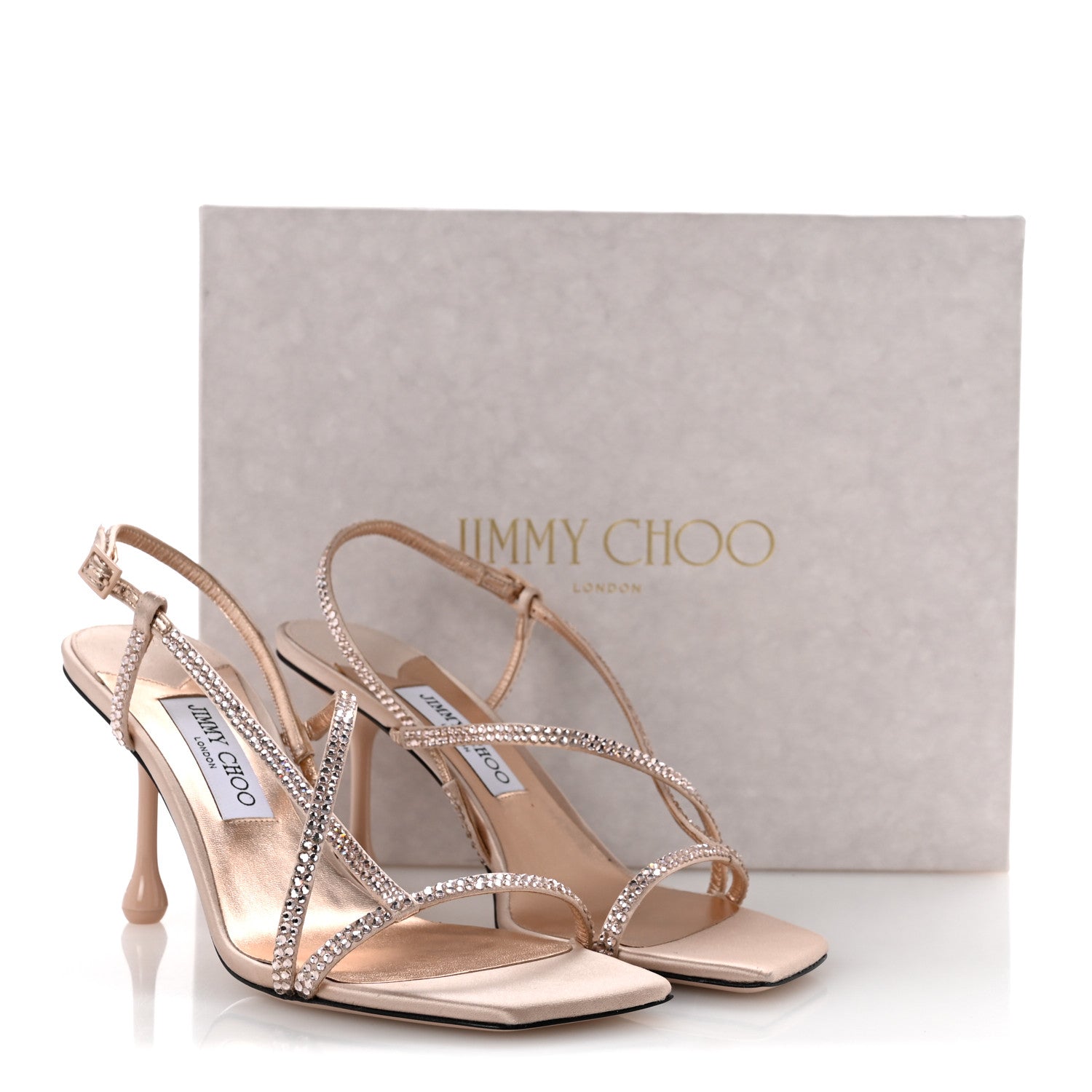 Jimmy Choo Satin Crystal Etana 80 Sandals 39.5 Macaron 1918005
