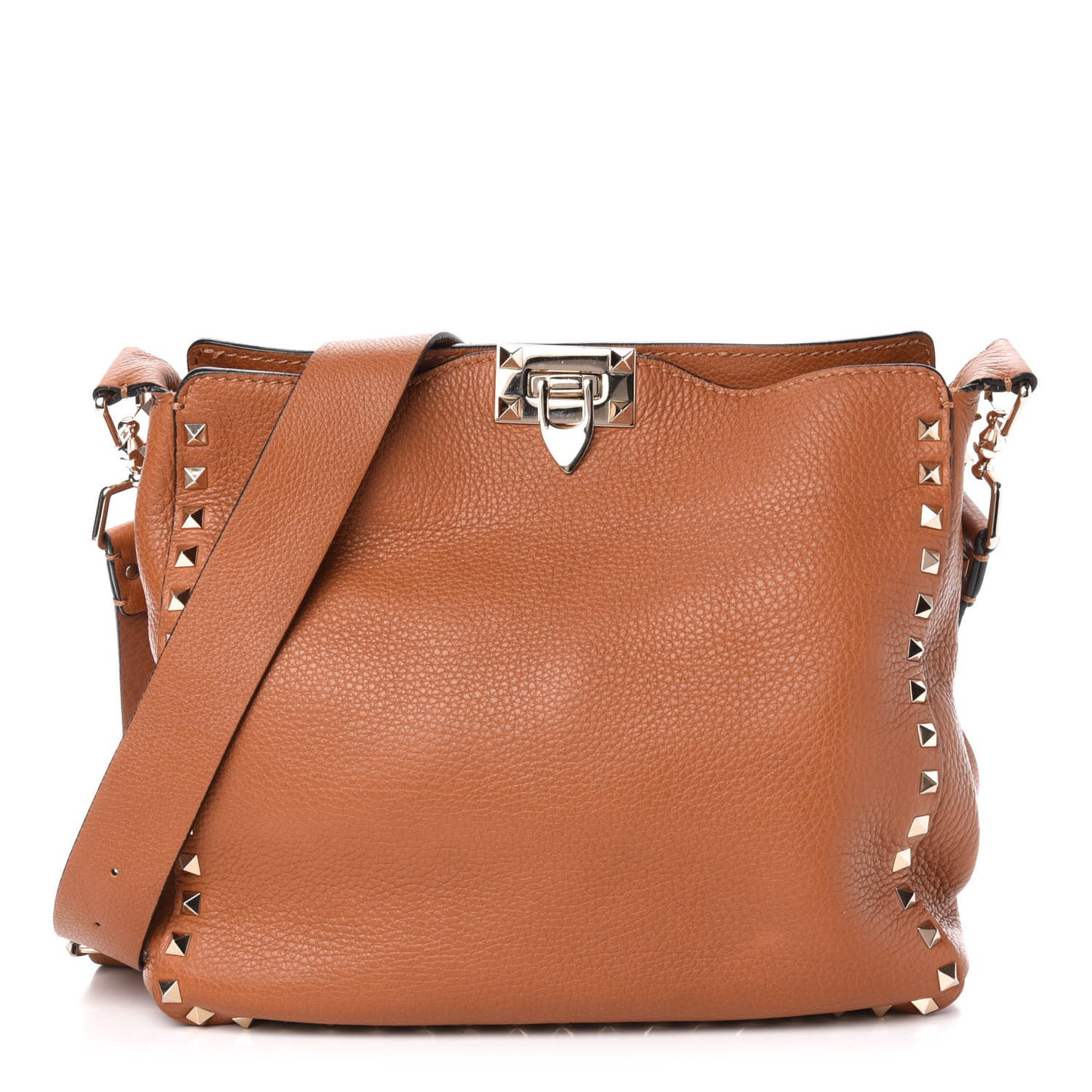 Pebbled Calfskin Small Rockstud Flip-Lock Messenger Bag Light Cuir