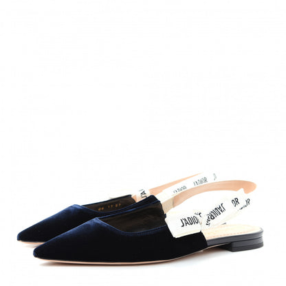 Christian Dior Velvet Ribbon J'Adoir Slingback Ballet Flats 37 Deep Blue 3 of 11