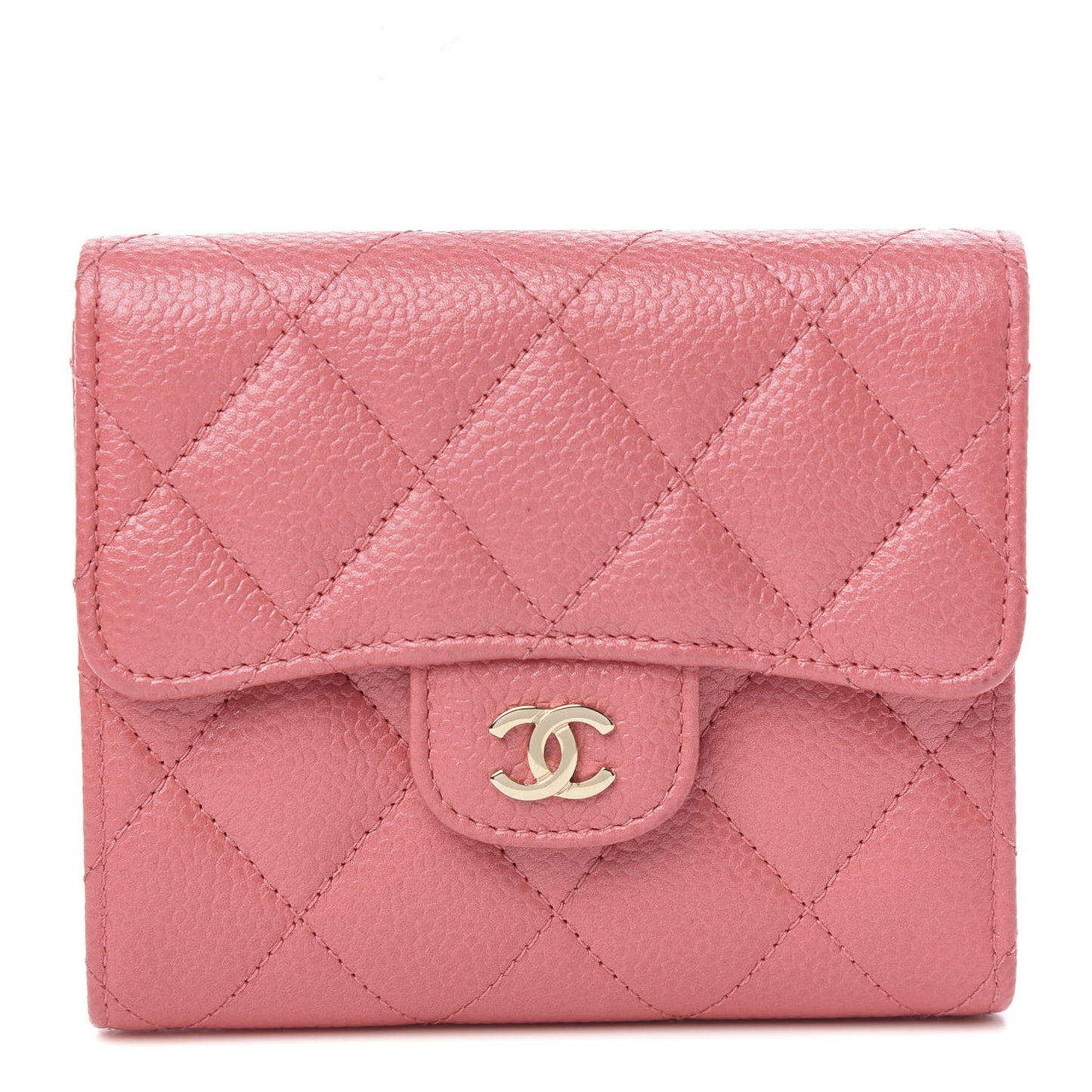 Caviar Quilted Compact Flap Wallet Pink