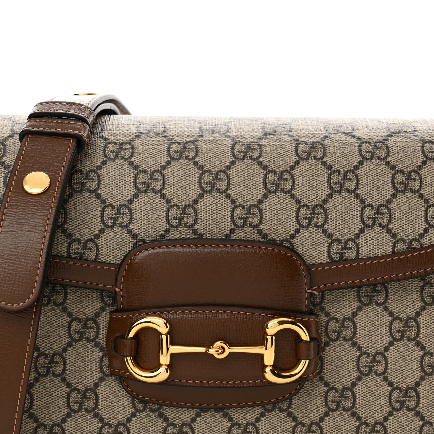 GG Supreme Monogram Horsebit 1955 Shoulder Bag Beige Brown Sugar