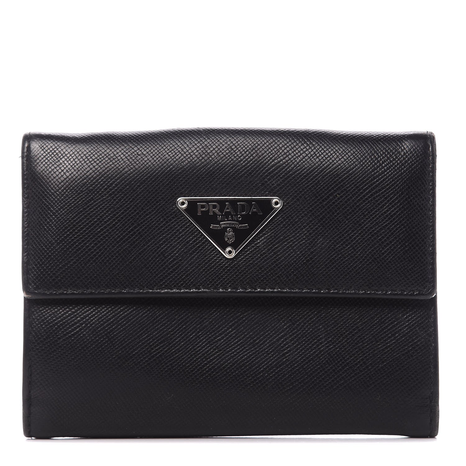 Prada Saffiano Tri-Fold Compact Wallet Black 1 of 10