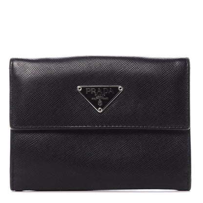Prada Saffiano Tri-Fold Compact Wallet Black 1 of 10