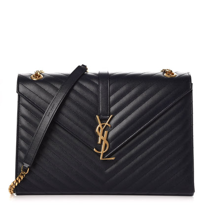 Saint Laurent Grain De Poudre Matelasse Chevron Large Monogram Satchel Midnight Blue 1 of 10