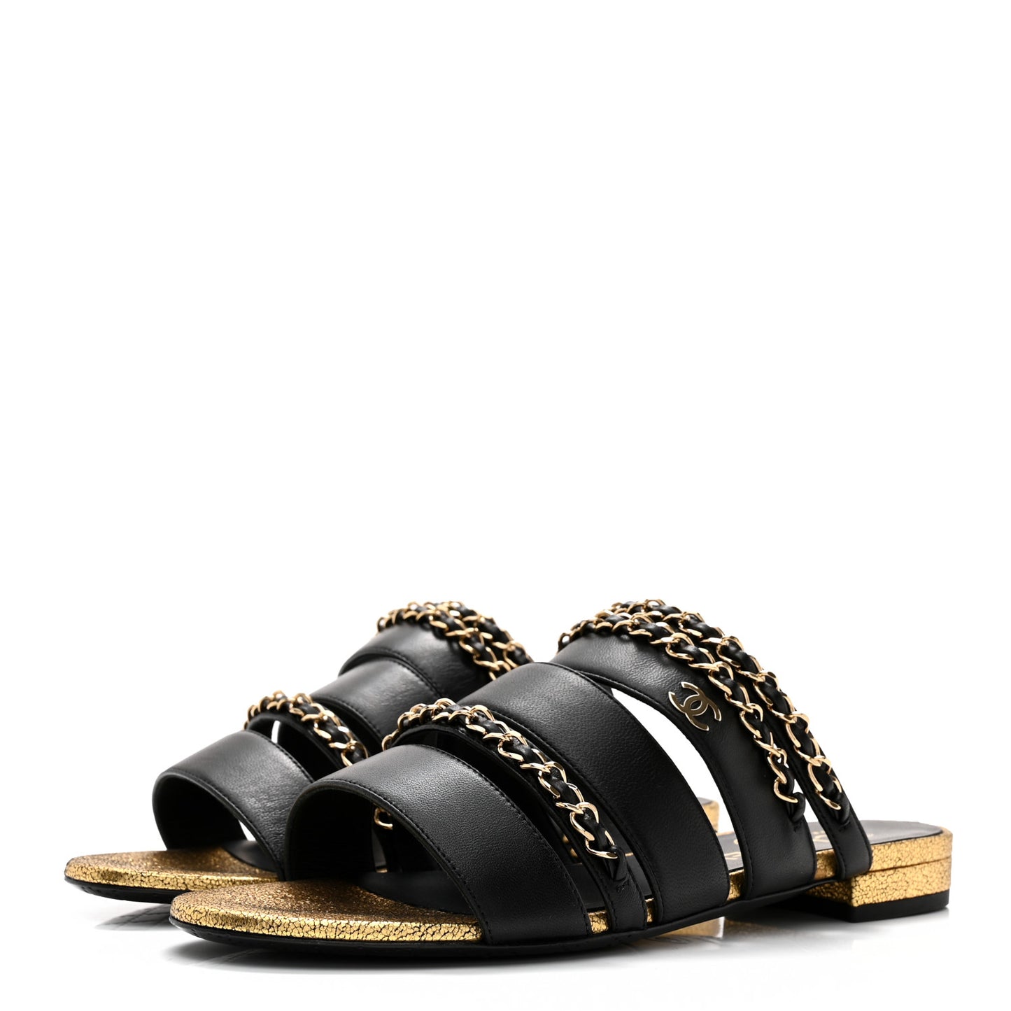 Lambskin Chain Mule Sandals 36.5 Black