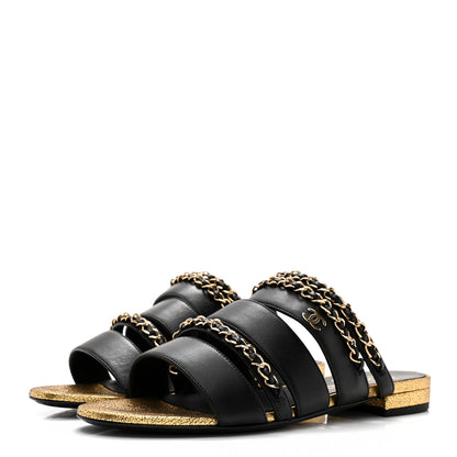 Chanel Lambskin Chain Mule Sandals 36.5 Black 3 of 8