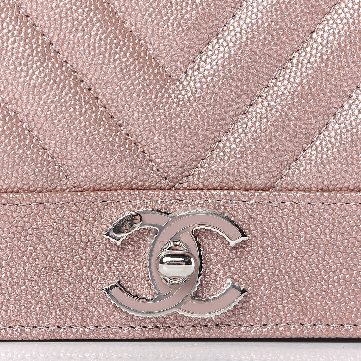 Metallic Caviar Chevron Quilted Vintage Mademoiselle Wallet On Chain WOC Pink