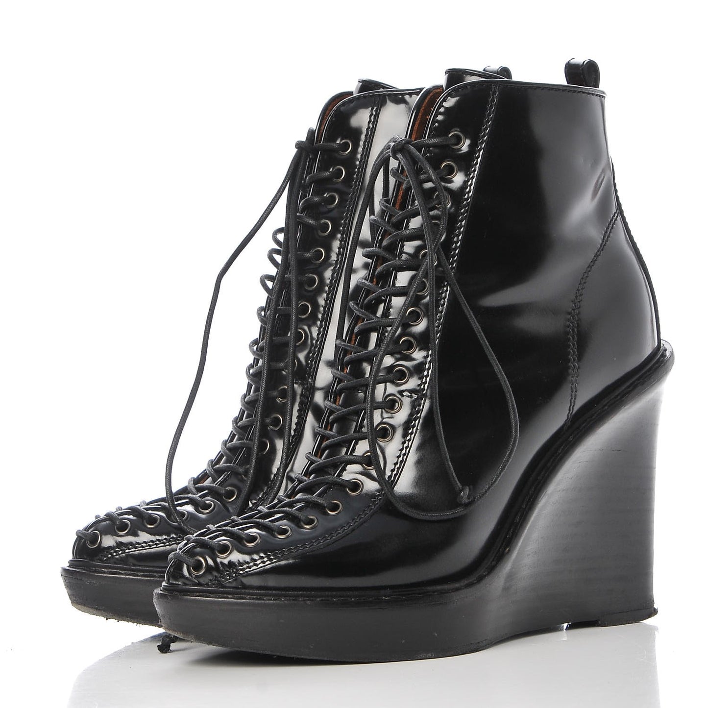 Patent Corset Wedge Boots 38 Black