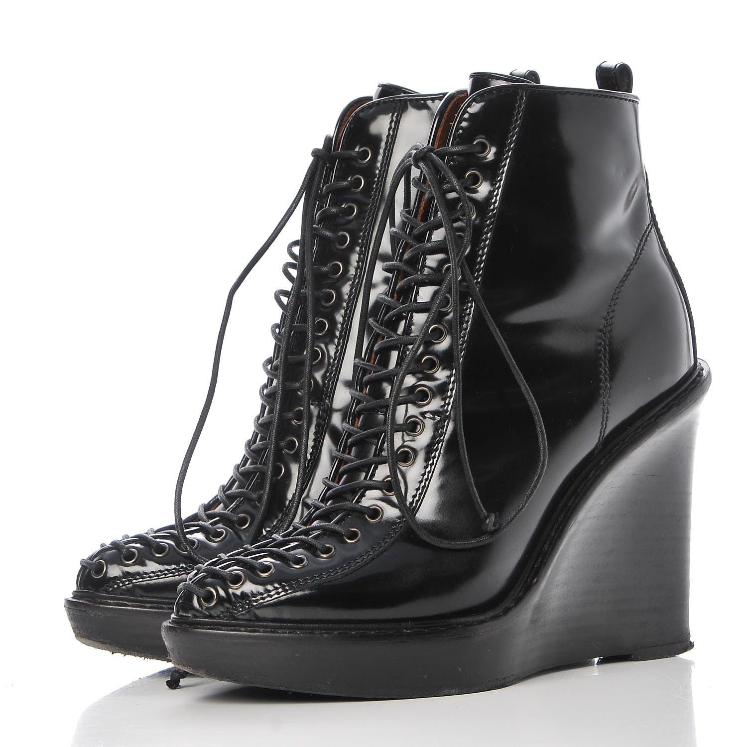 Givenchy Patent Corset Wedge Boots 38 Black 3 of 12
