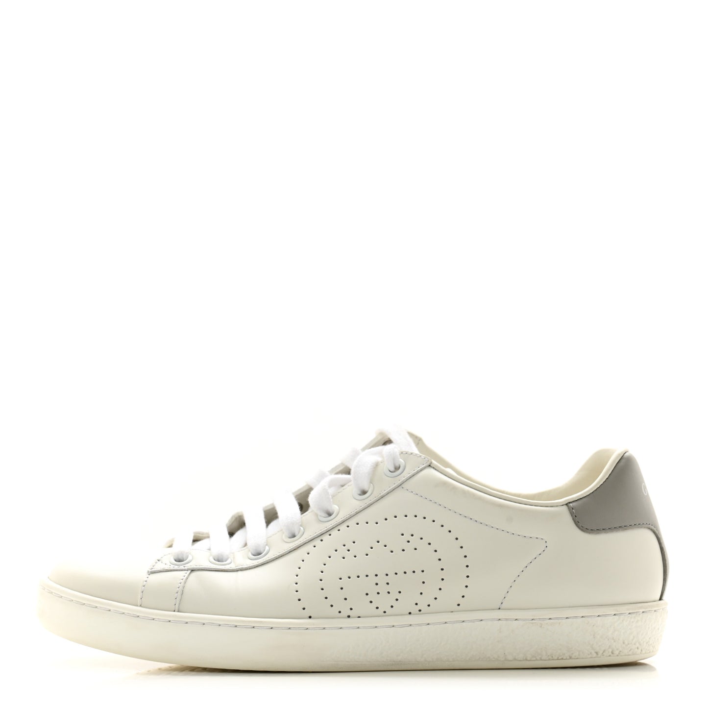 Calfskin Interlocking G Perforated Womens Ace Sneakers 37.5 White Grey Sky