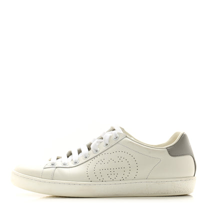Gucci Calfskin Interlocking G Perforated Womens Ace Sneakers 37.5 White Grey Sky 1 of 12