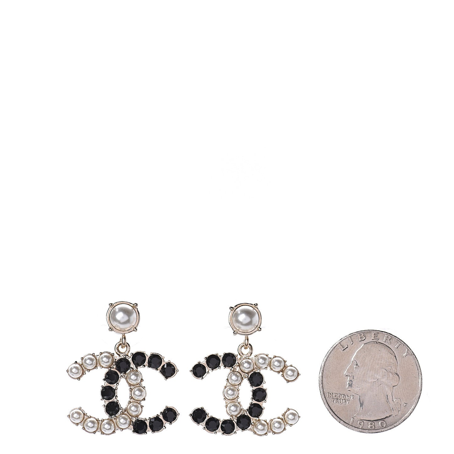 Resin Pearl Dazzling Domino CC Drop Earrings Gold Black
