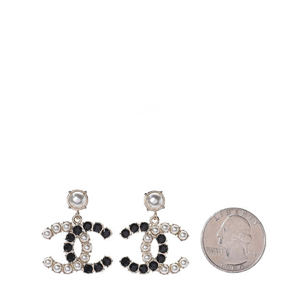 Chanel Resin Pearl Dazzling Domino CC Drop Earrings Gold Black 2 of 4
