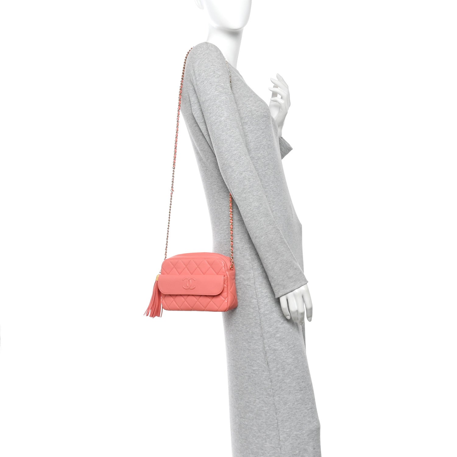 Chanel Lambskin Quilted Chain & Tassel Small Camera Case Pink 2 of 10