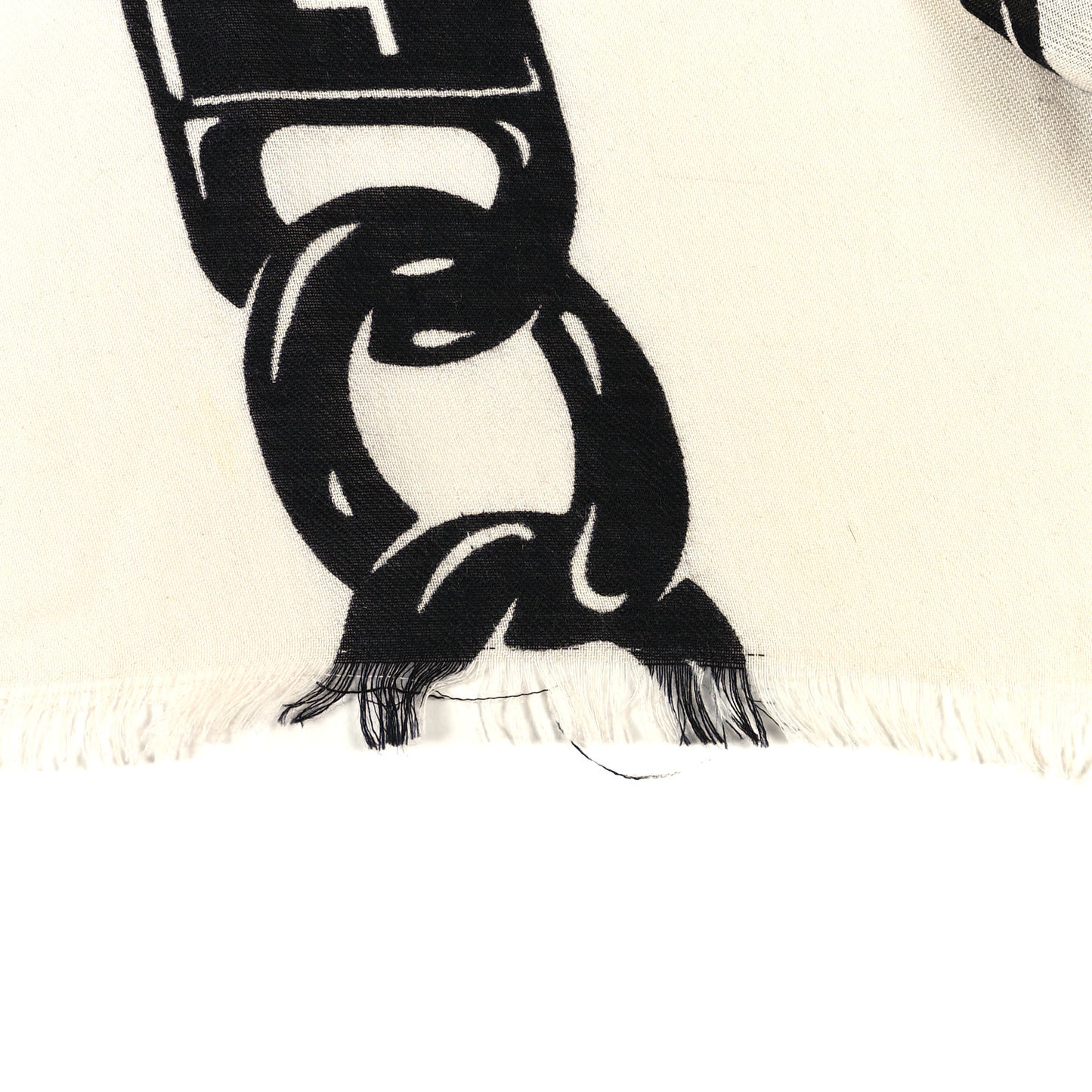 Cashmere Silk CC Chain Scarf White Black Multicolor