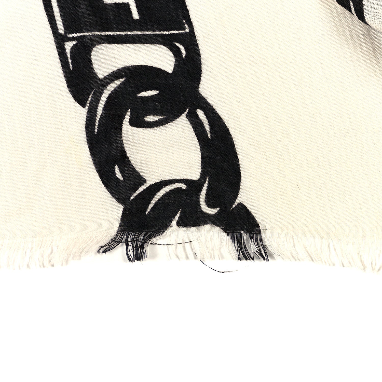 Chanel Cashmere Silk CC Chain Scarf White Black Multicolor 3 of 5