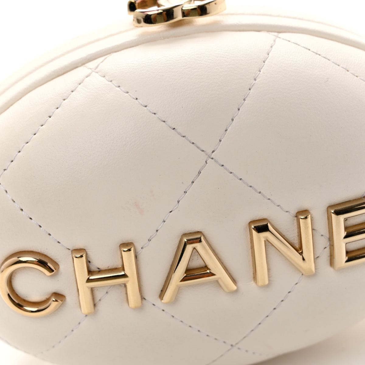 Lambskin Quilted Oval Minaudiere Chain Clutch White