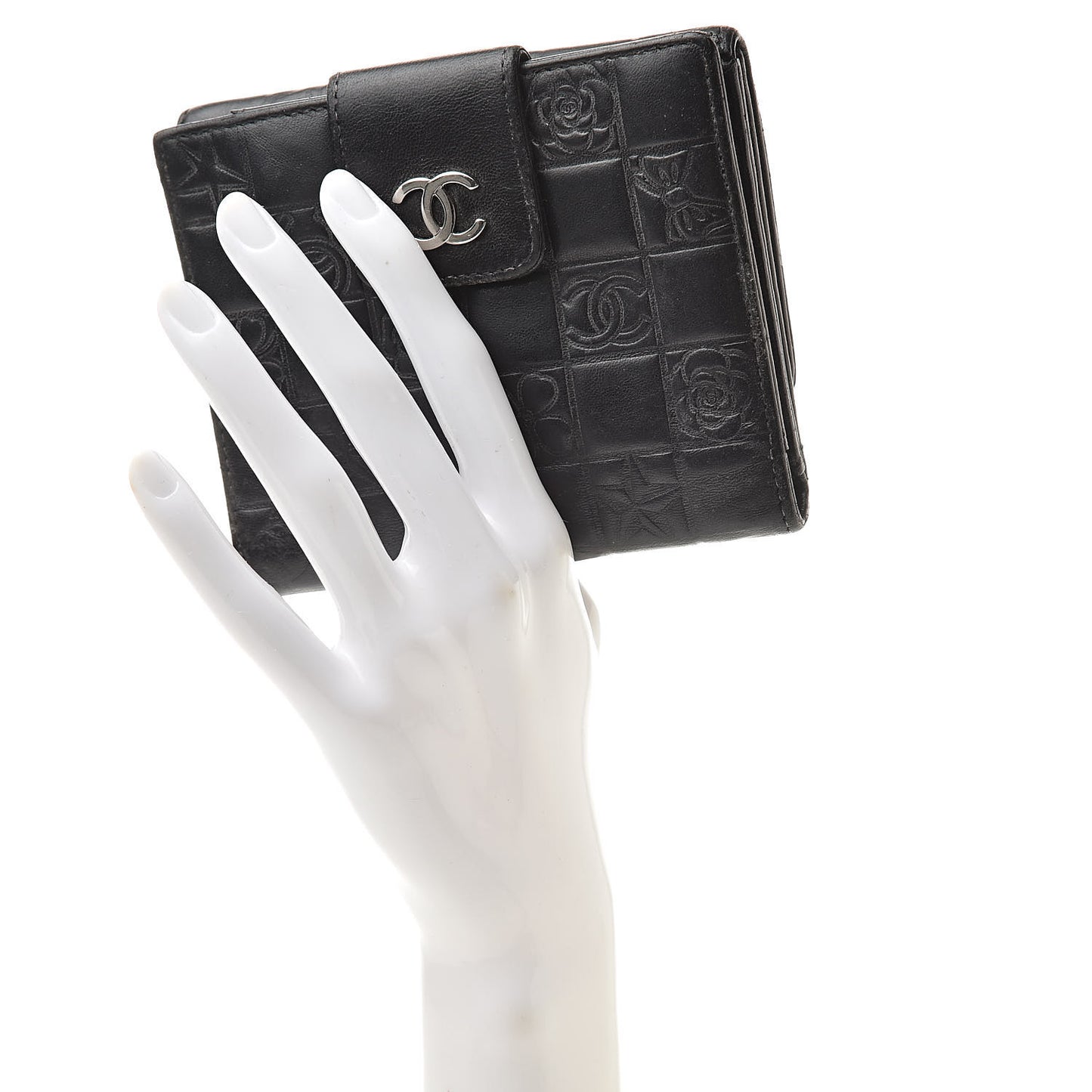 Calfskin Lucky Symbols Compact French Flap Wallet Black