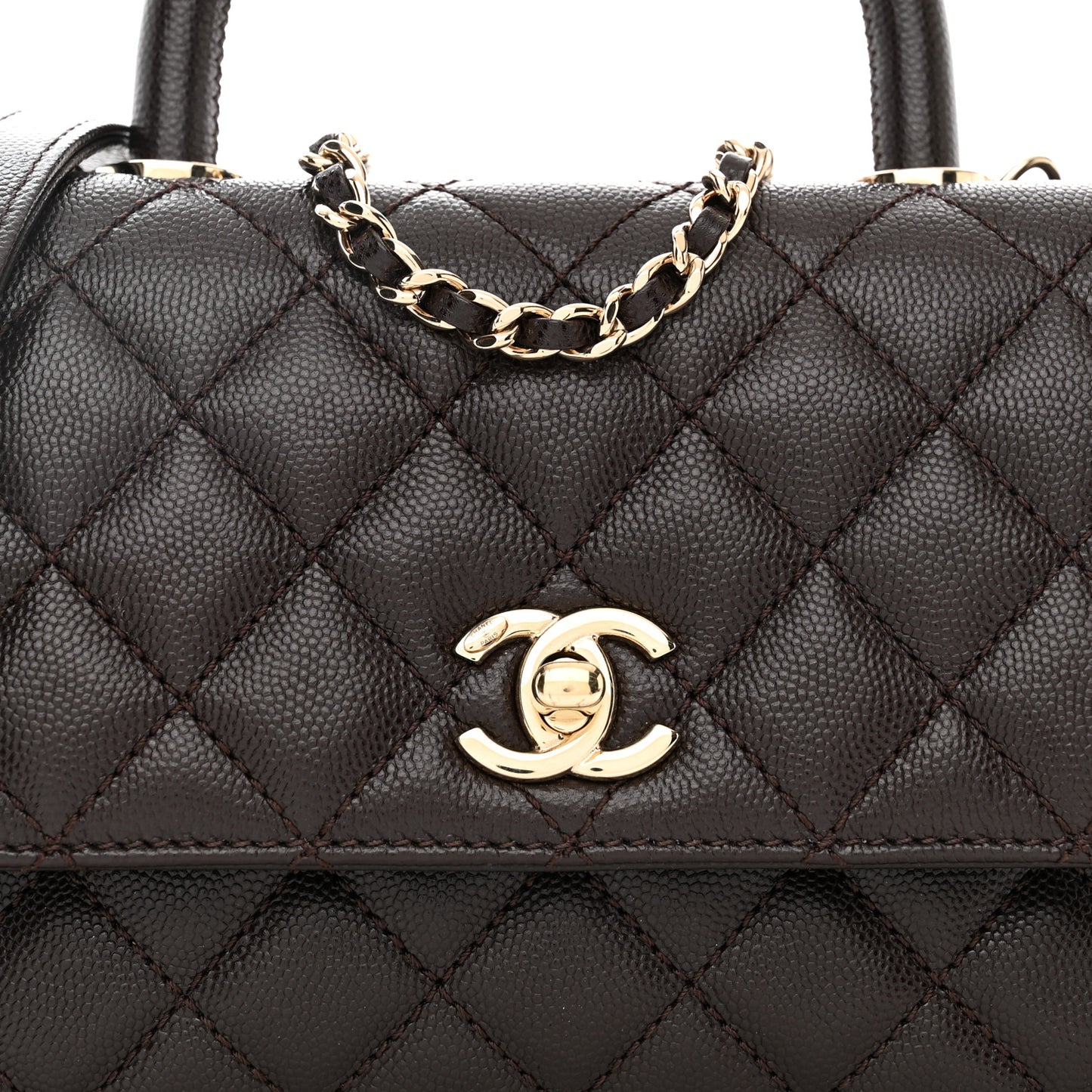 Caviar Quilted Mini Coco Handle Flap Dark Brown