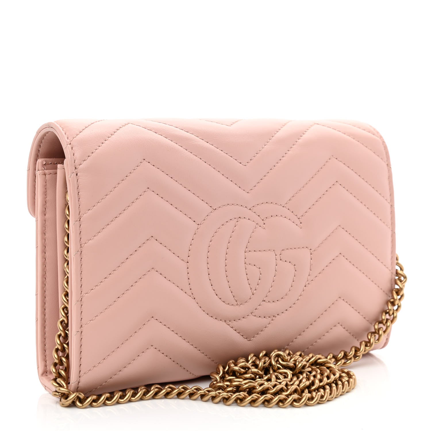 Gucci Calfskin Matelasse GG Marmont Chain Wallet Perfect Pink 3 of 10