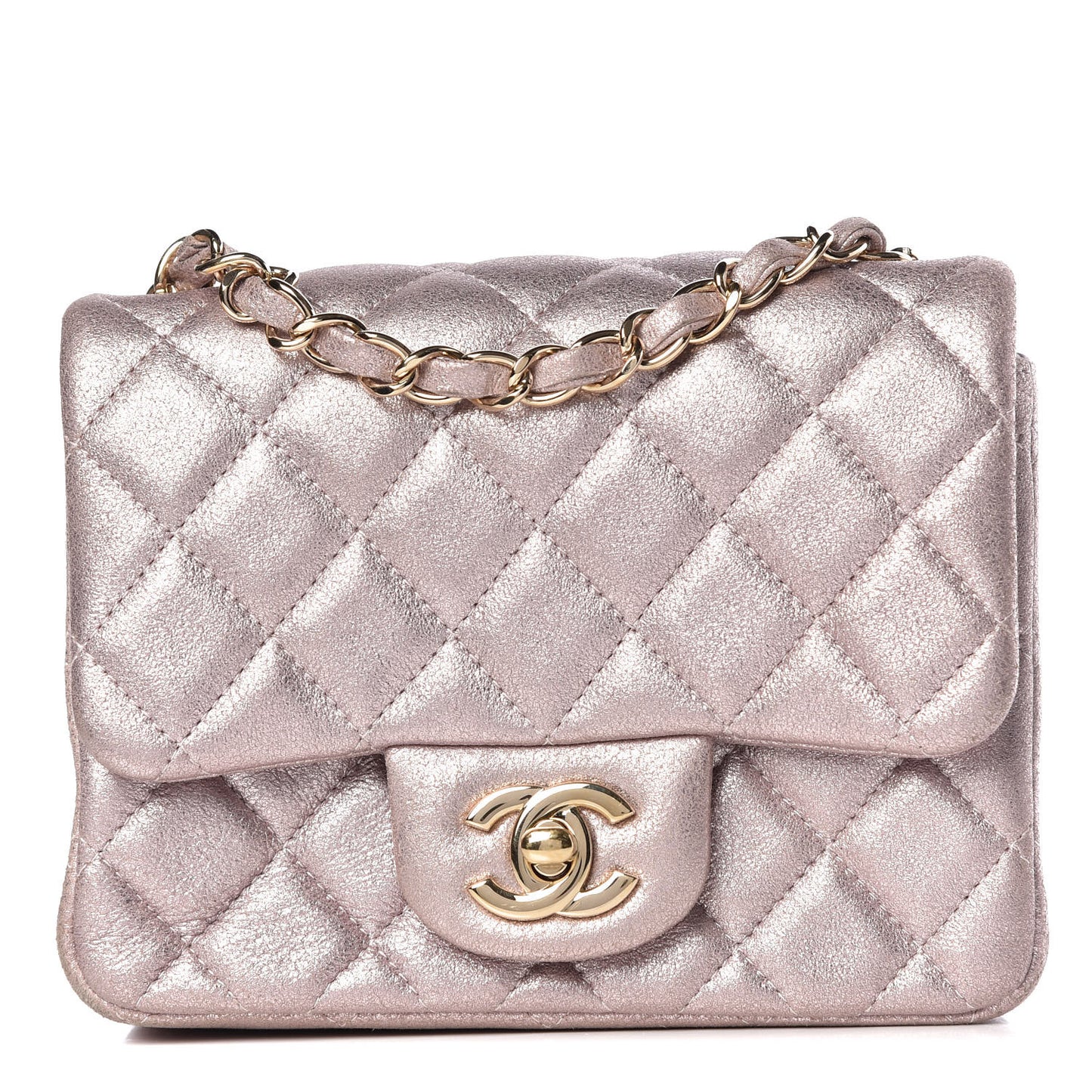 Metallic Goatskin Quilted Mini Square Flap Pink