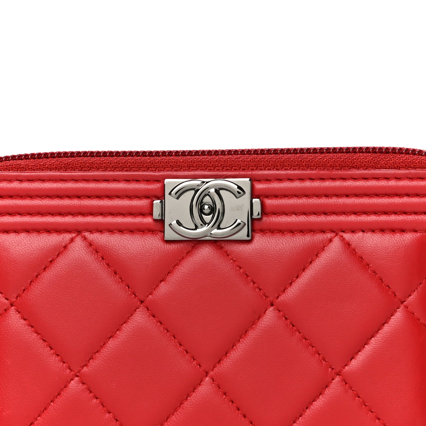 Lambskin Quilted Small Boy Zip Around Wallet Dark Red