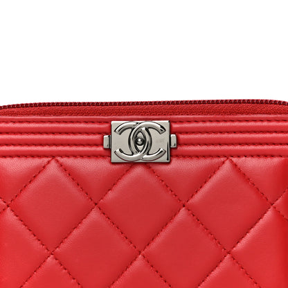 Chanel Lambskin Quilted Small Boy Zip Around Wallet Dark Red 10 of 14