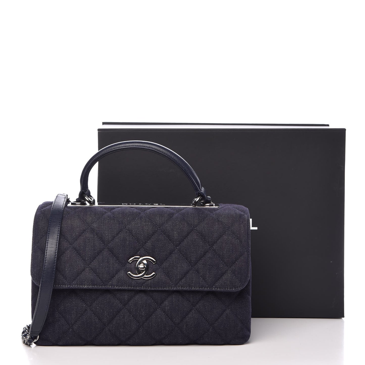 Denim Quilted Medium Trendy CC Flap Dual Handle Bag