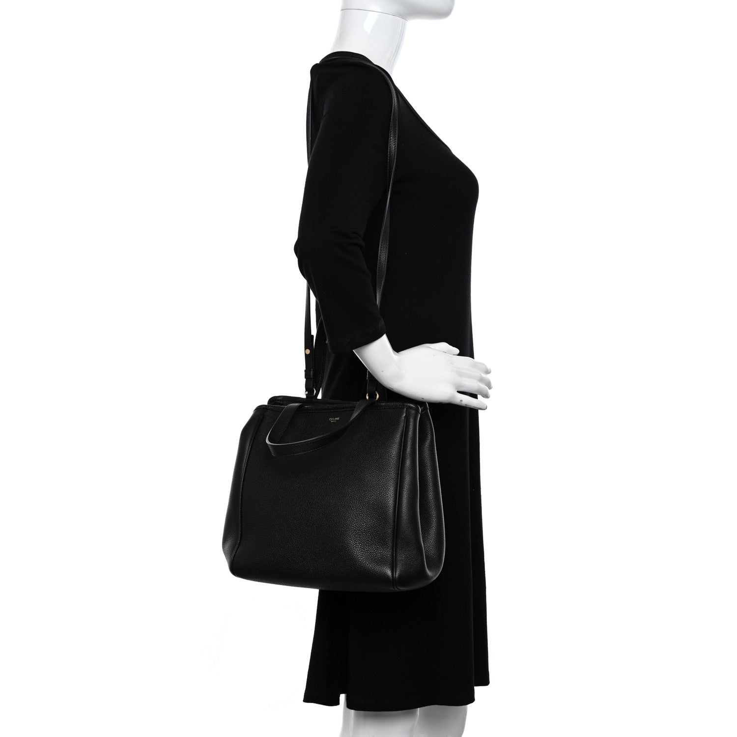 Celine Grained Calfskin Small Folded Cabas Black 2 of 10