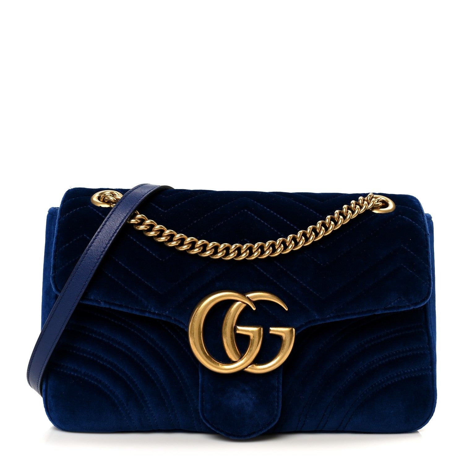 Gucci Velvet Matelasse Medium GG Marmont Shoulder Bag Cobalt Blue 1 of 11