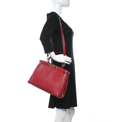 Fendi Vitello Morgan Fabric Jacquard Pequin Medium Peekaboo Iconic Satchel Mattone Tobacco Black 2 of 14