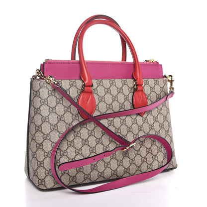 Gucci GG Supreme Monogram Moon Calfskin Small Zip Top Tote Beige Ebony Hibiscus Red New Rosette 3 of 7