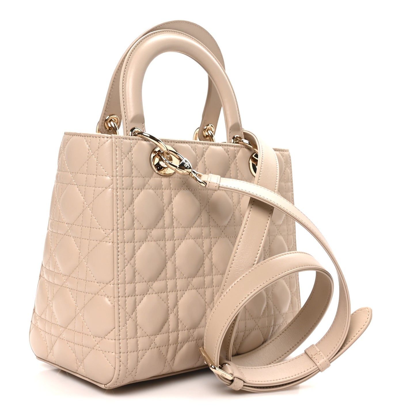 Lambskin Cannage Medium Lady Dior Powder Beige