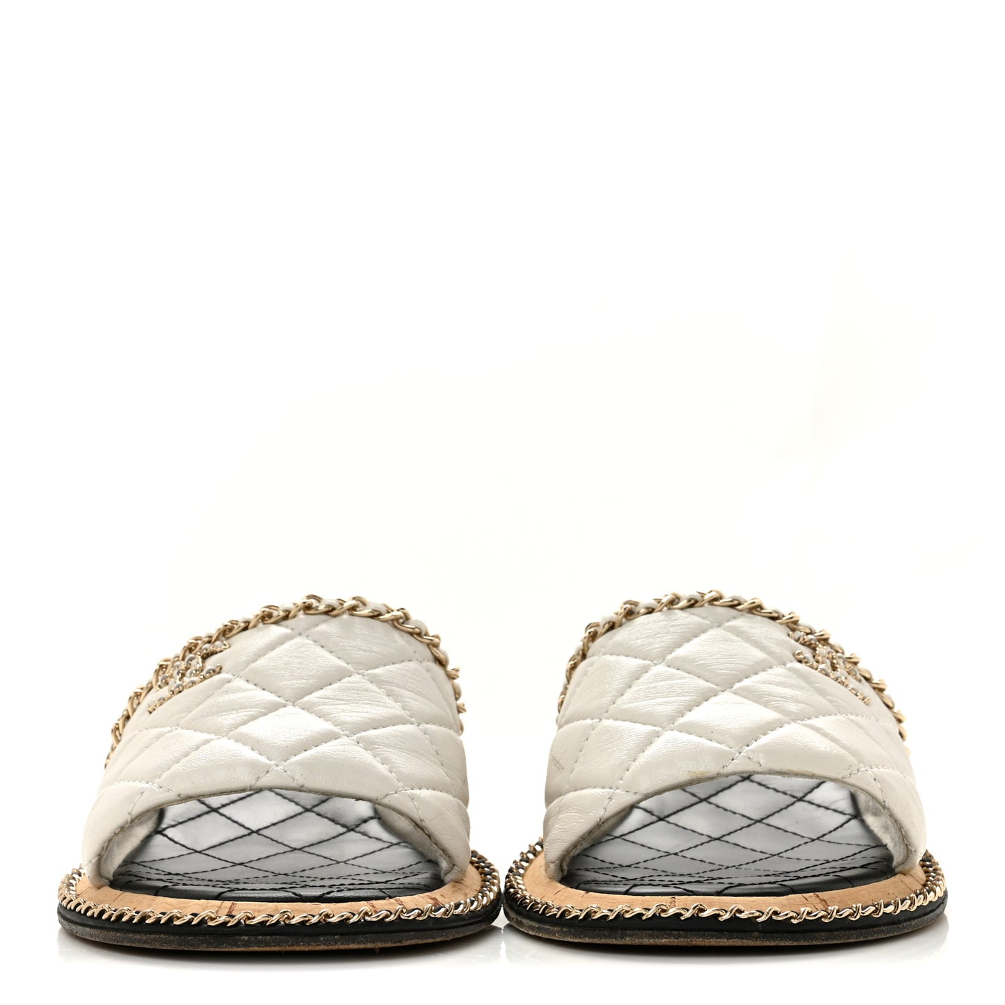Lambskin Quilted Chain CC Sandals 38 White