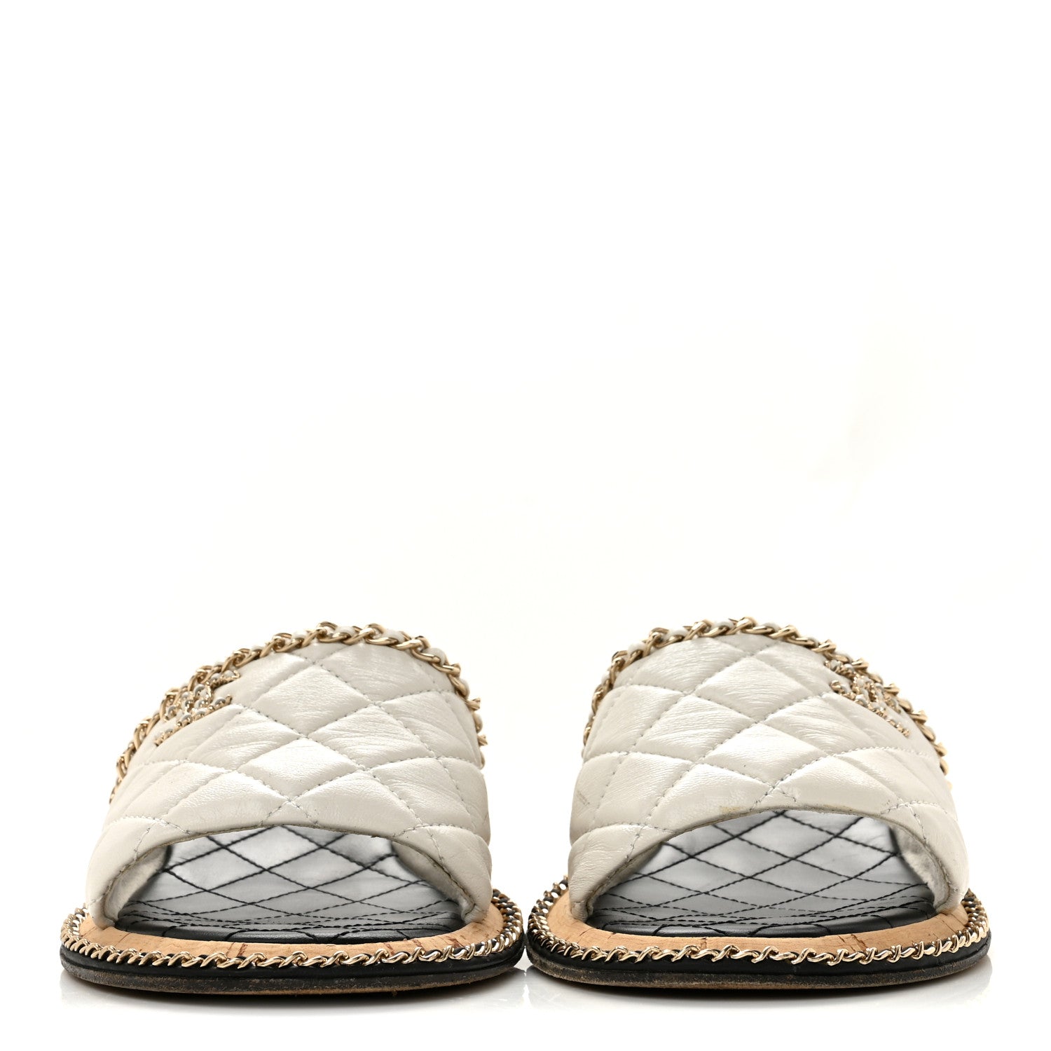 Chanel Lambskin Quilted Chain CC Sandals 38 White 3 of 10