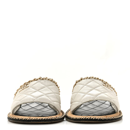 Chanel Lambskin Quilted Chain CC Sandals 38 White 3 of 10