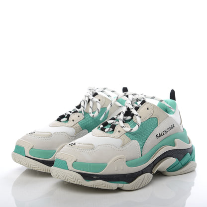Balenciaga Fabric Mesh Womens Triple S Sneakers 37 White Green Grye 3 of 8